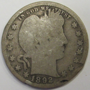 1892 O Barber Quarter - antique New Orleans early date silver coin