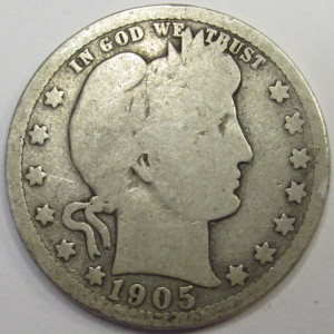 1905 Barber Quarter - antique better date American silver coin