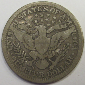 1912 Barber Quarter - antique American silver coin