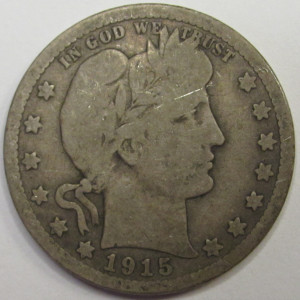 1915 D Barber Quarter - antique American silver coin