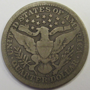 1915 D Barber Quarter - antique American silver coin