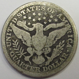 1915 D Barber Quarter - antique Denver mintmark silver coin