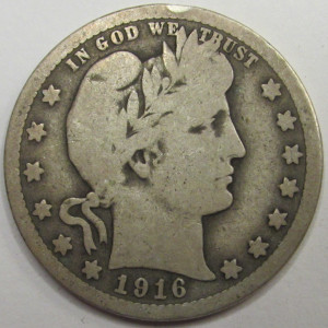 1916 D Barber Quarter - final year of issue Denver mintmark coin