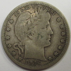 1916 D Barber Quarter - antique Denver mintmark silver coin