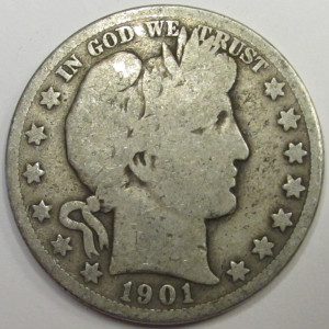 1901 S Barber Half Dollar - antique low mintage American silver coin