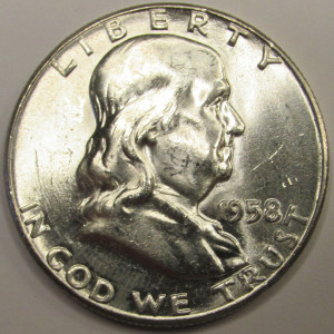 1958 Franklin Half Dollar - antique uncirculated fifties silver coin