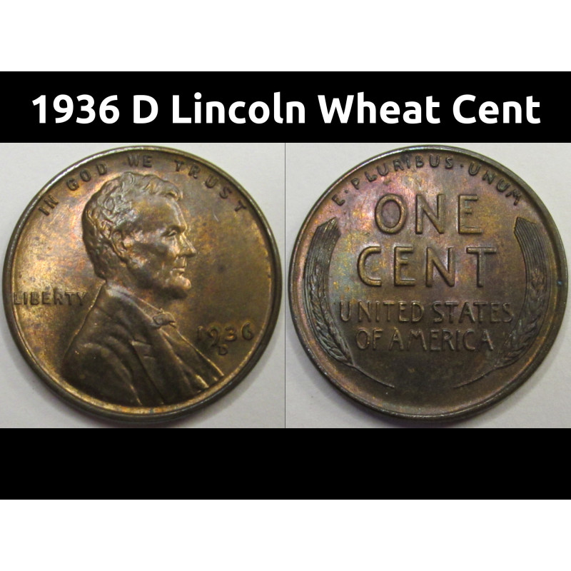 1936 D Lincoln Wheat Cent - antique Denver mintmark toned penny