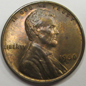 1936 D Lincoln Wheat Cent - antique Denver mintmark toned penny