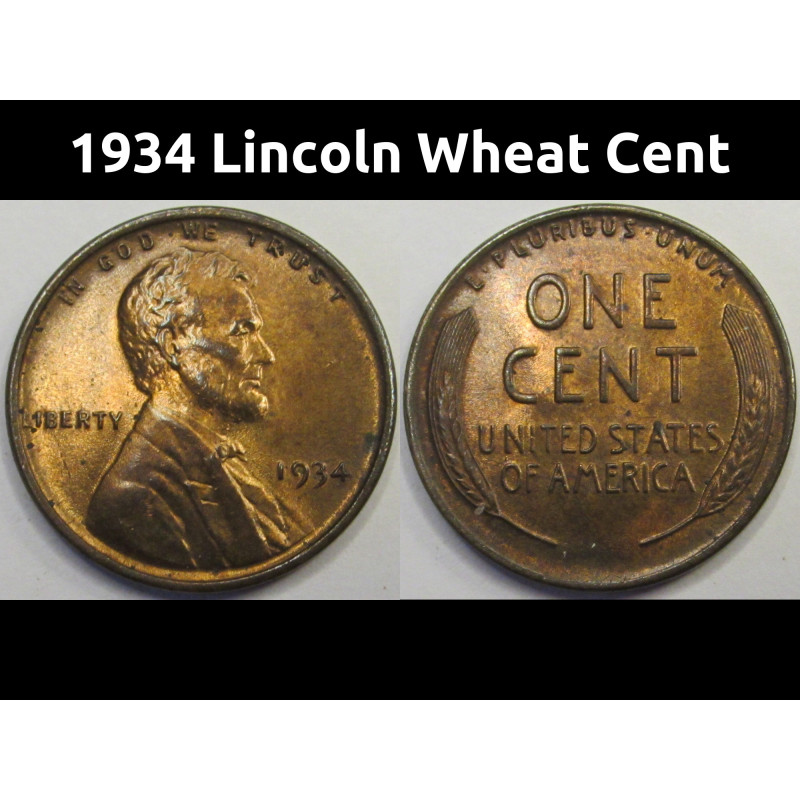 1934 Lincoln Wheat Cent - antique thirties American wheat penny