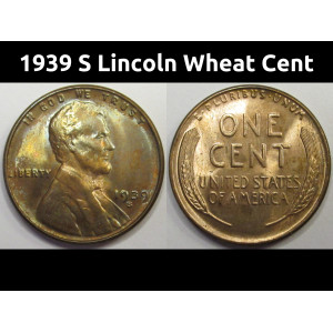 1939 S Lincoln Wheat Cent - antique San Francisco mintmark wheat penny