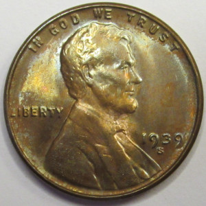 1939 S Lincoln Wheat Cent - antique San Francisco mintmark wheat penny