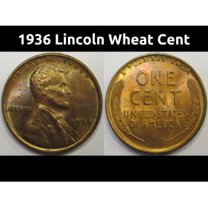 1936 Lincoln Wheat Cent - antique beautifully toned wheat penny