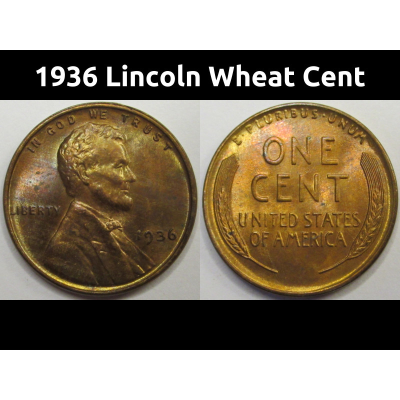 1936 Lincoln Wheat Cent - antique beautifully toned wheat penny