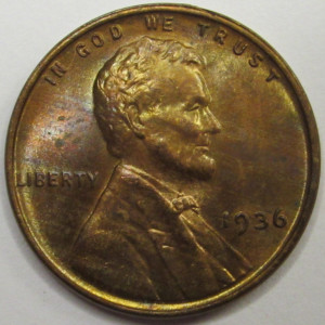 1936 Lincoln Wheat Cent - antique beautifully toned wheat penny