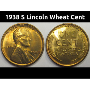 1938 S Lincoln Wheat Cent - antique San Francisco mintmark wheat penny