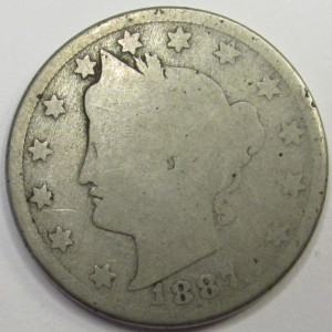 1887 Liberty V Nickel - antique earlier date American V nickel