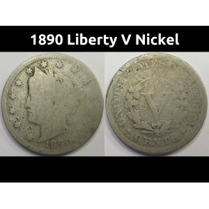 1890 Liberty V Nickel - antique Old West era American V nickel