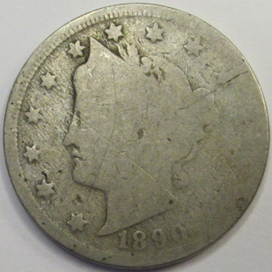 1890 Liberty V Nickel - antique Old West era American V nickel