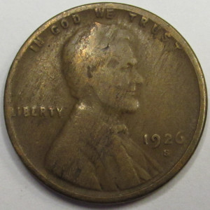 1926 S Lincoln Wheat Cent - antique San Francisco mintmark wheat penny