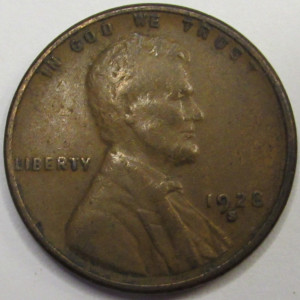 1928 S Lincoln Wheat Cent - antique San Francisco mintmark wheat penny