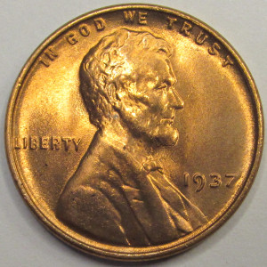1937 Lincoln Wheat Cent - antique American uncirculated penny