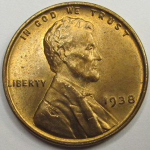 1938 Lincoln Wheat Cent - antique American uncirculated penny