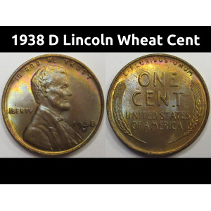 1938 D Lincoln Wheat Cent - antique toned Denver mintmark penny