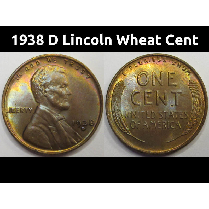 1938 D Lincoln Wheat Cent - antique toned Denver mintmark penny