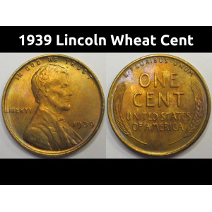 1939 Lincoln Wheat Cent - toned American wheat penny