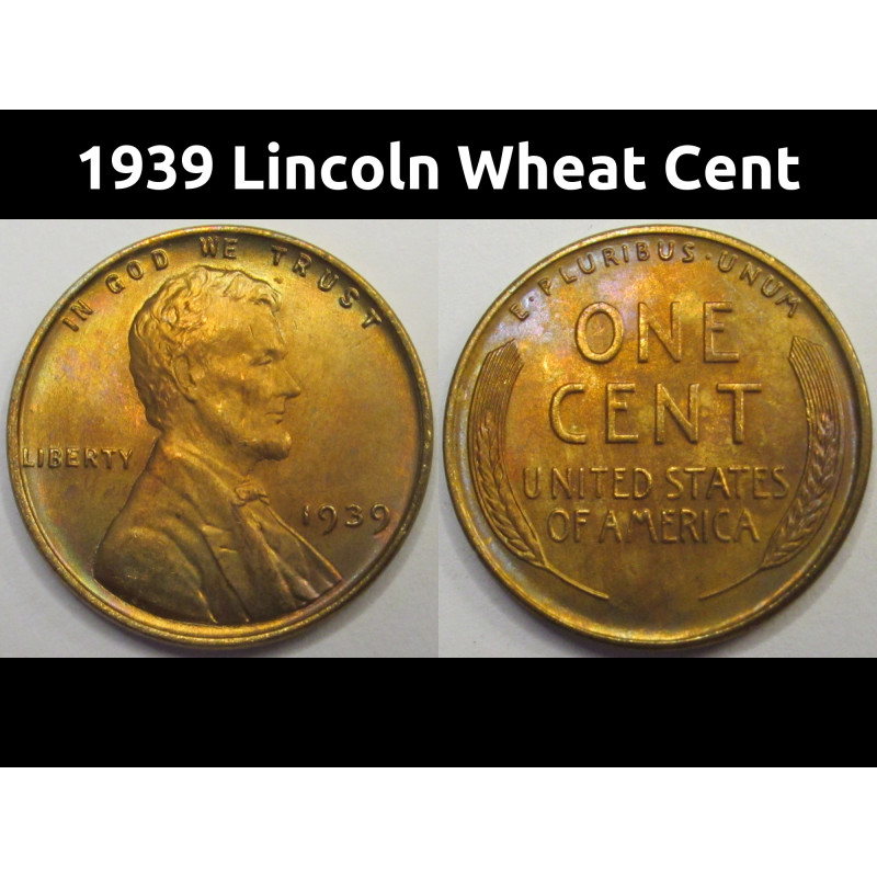 1939 Lincoln Wheat Cent - toned American wheat penny