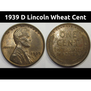 1939 D Lincoln Wheat Cent - antique Denver mintmark wheat penny
