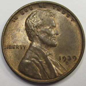 1939 D Lincoln Wheat Cent - antique Denver mintmark wheat penny