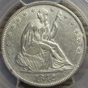 1842 O Seated Liberty Half Dollar - Medium Date - certified higher grade antique silver coin