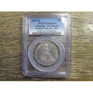 1842 O Seated Liberty Half Dollar - Medium Date - certified higher grade antique silver coin