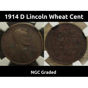 1914 D Lincoln Wheat Cent - antique NGC certified rare penny