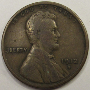 1912 S Lincoln Wheat Cent - antique lower mintage San Francisco wheat penny