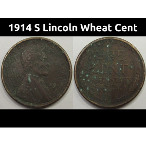 1914 S Lincoln Wheat Cent - antique San Francisco mintmark penny