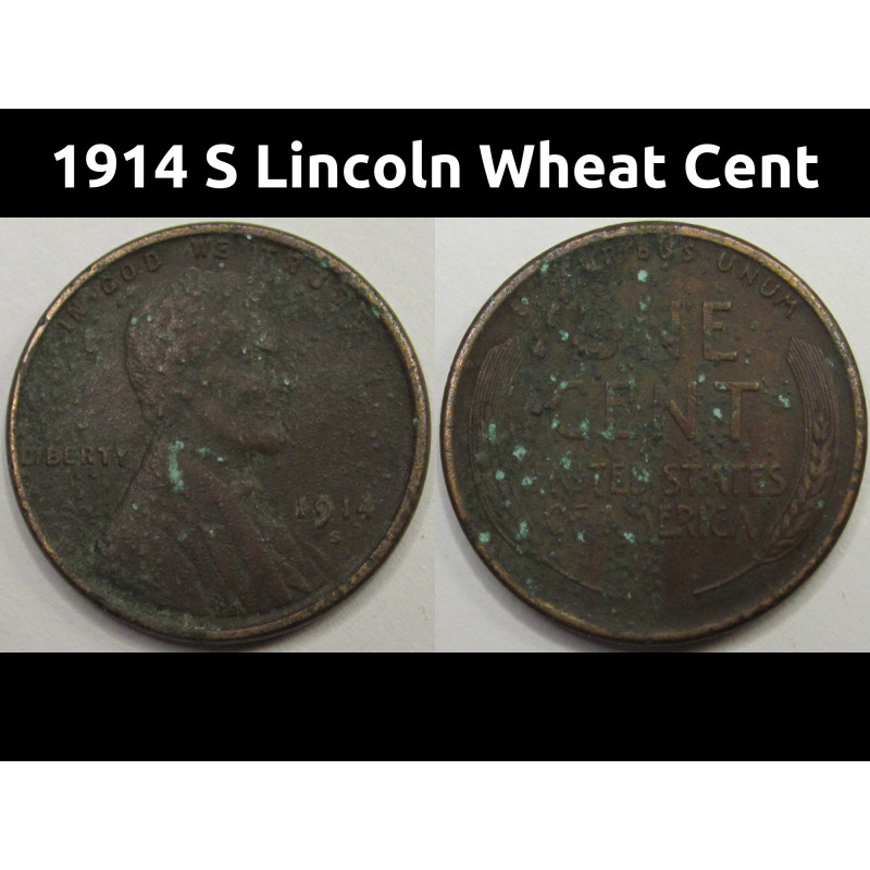1914 S Lincoln Wheat Cent - antique San Francisco mintmark penny
