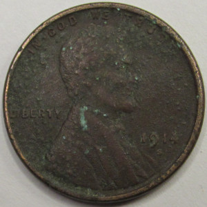 1914 S Lincoln Wheat Cent - antique San Francisco mintmark penny