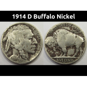 1914 D Buffalo Nickel - antique key date American Bison coin