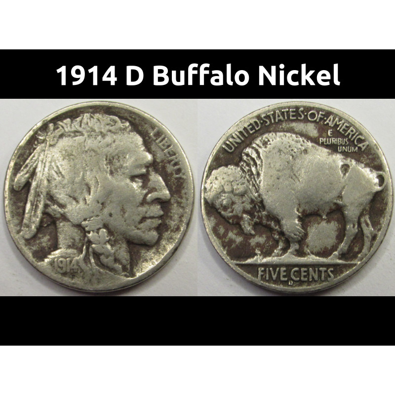 1914 D Buffalo Nickel - antique key date American Bison coin