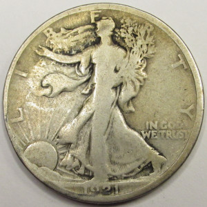 1921 Walking Liberty Half Dollar - antique key date American silver coin