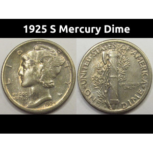 1925 S Mercury Dime - antique San Francisco mintmark silver dime