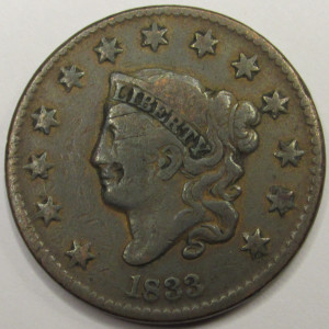 1833 Coronet Head Large Cent - antique old American penny
