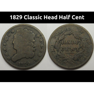 1829 Classic Head Half Cent - antique American copper half penny