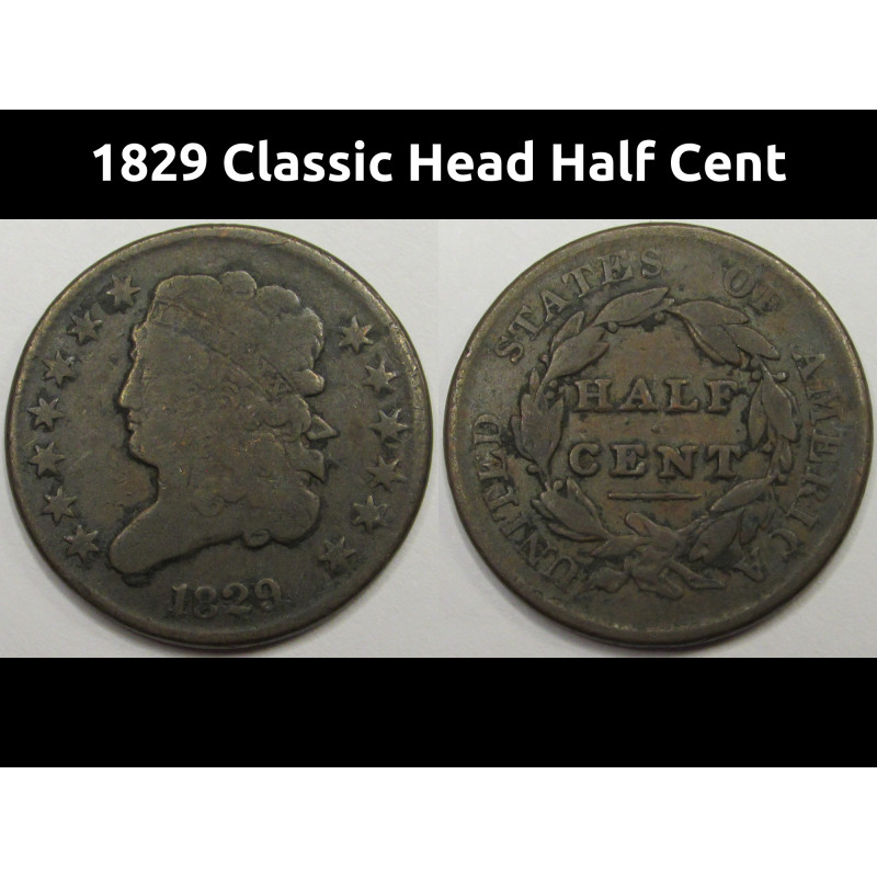 1829 Classic Head Half Cent - antique American copper half penny