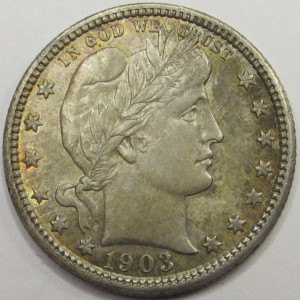 1903 Barber Quarter - antique higher grade American silver coin