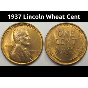 1937 Lincoln Wheat Cent - antique uncirculated American wheat penny