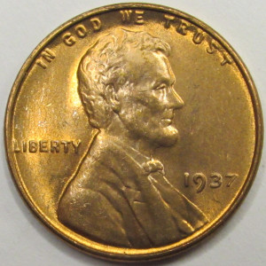 1937 Lincoln Wheat Cent - antique uncirculated American wheat penny