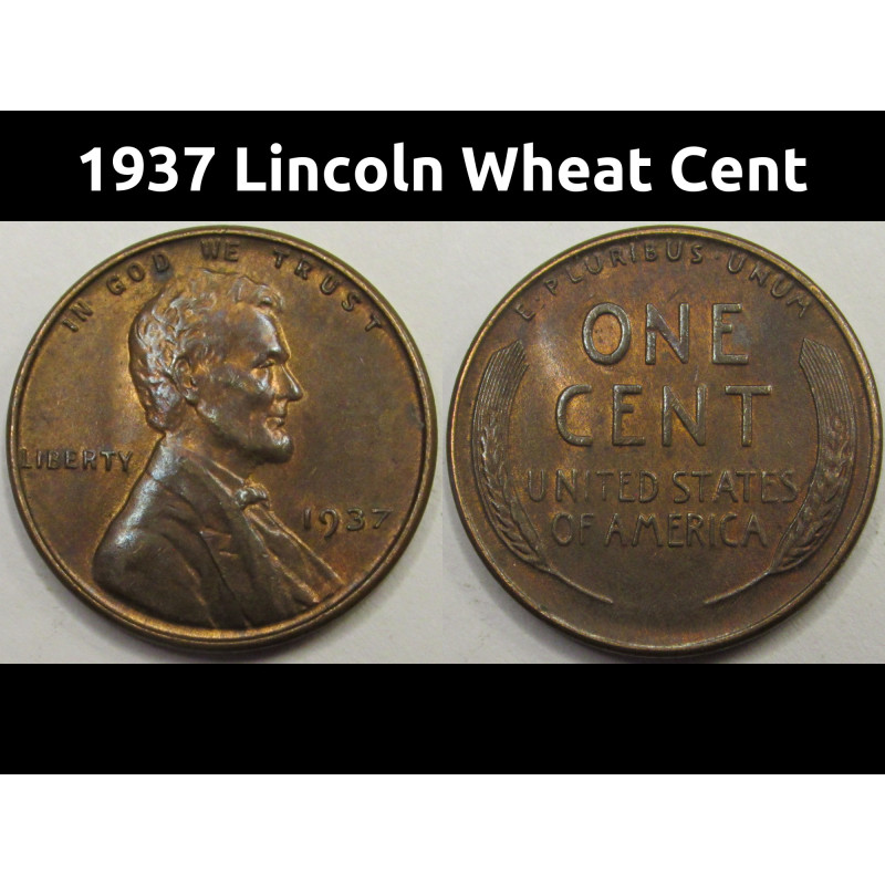 1937 Lincoln Wheat Cent - antique original American wheat penny